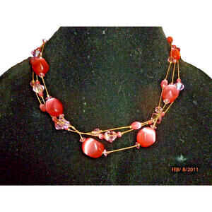 Dabby Reid Station Necklace Pink 16" Glass Crystal Acrylic‎ Choker